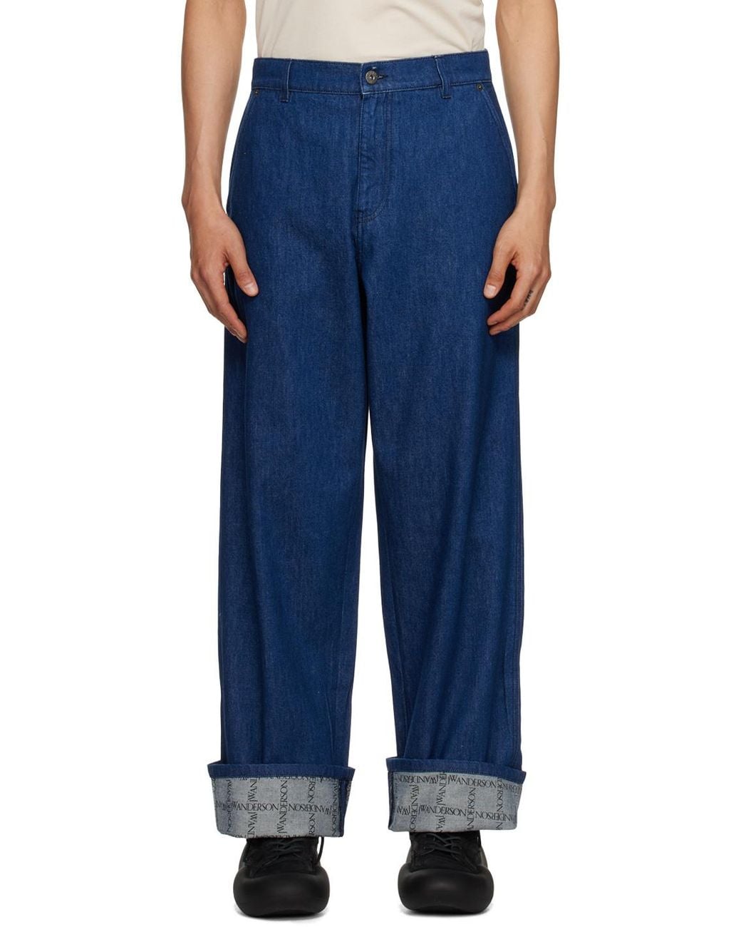 J.W. Anderson Blue Jw Anderson Checked Turn-Up Brim Jeans for men