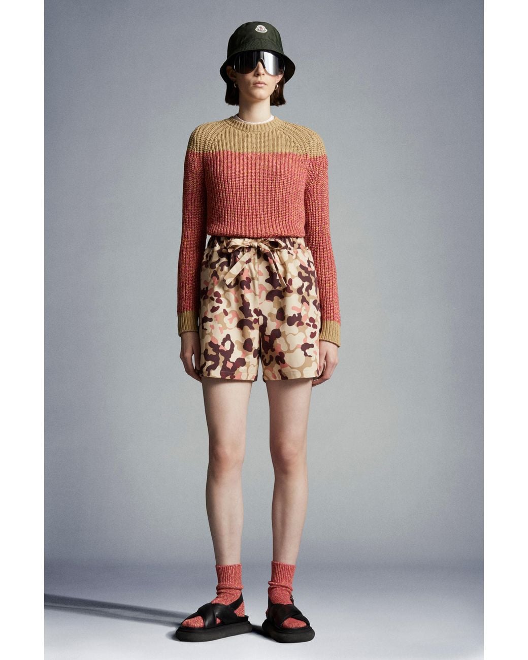 Moncler Brown Tie-Waist Camouflage-Print Shorts