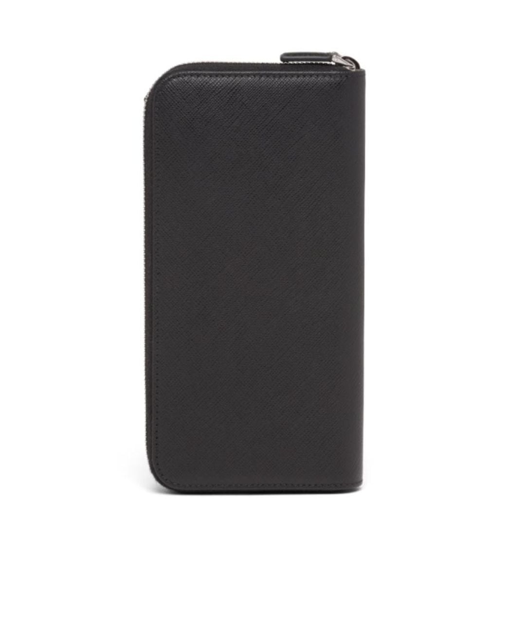 Prada Black Logo Plaque Zipped Wallet for men