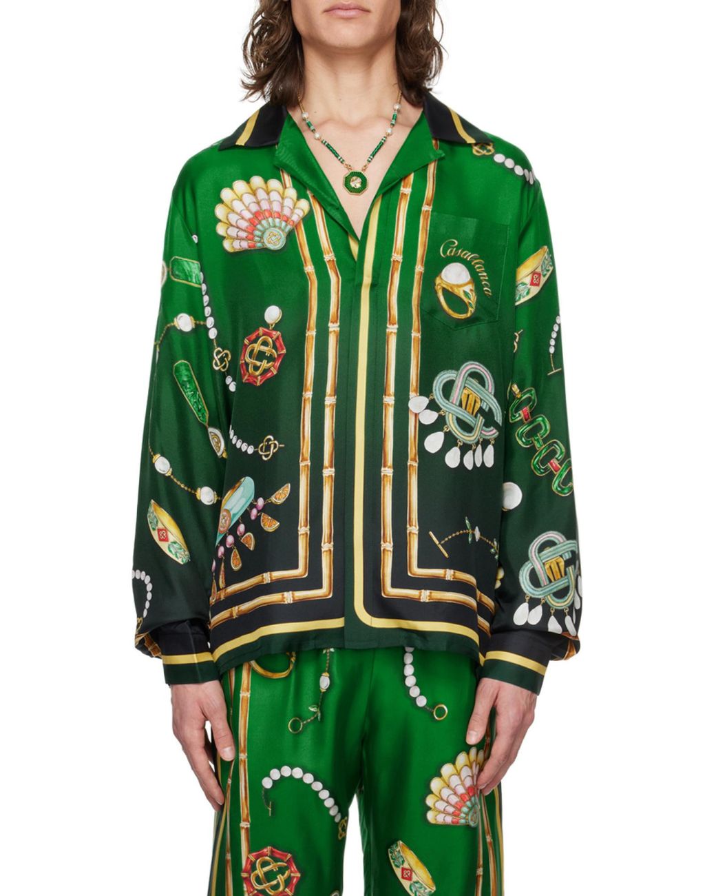 Casablanca Green Graphic-Print Long-Sleeved Shirt for men