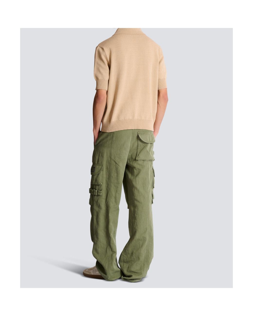 Balmain Natural Short-Sleeved Ribbed Polo Shirt for men