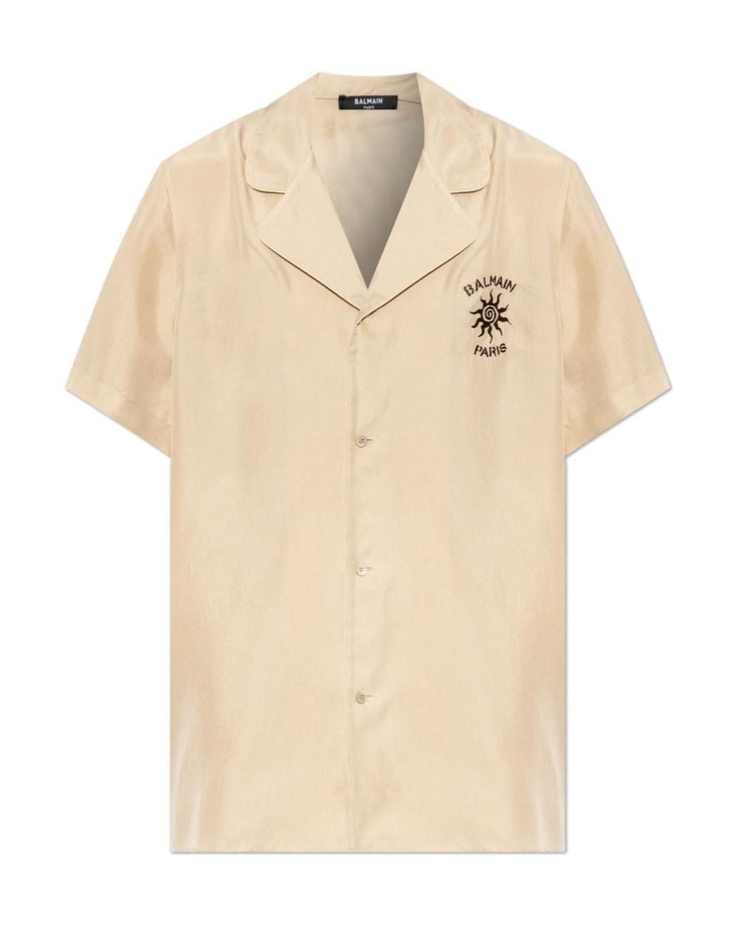 Balmain Natural Embroidered Camp-Collar Shirt for men