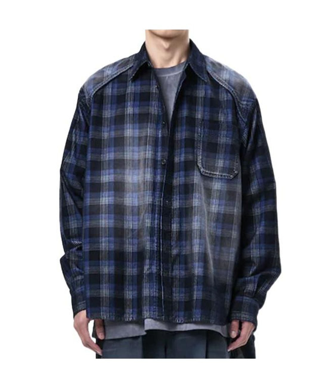 Juun.J Blue Long-Sleeve Plaid Shirt for men