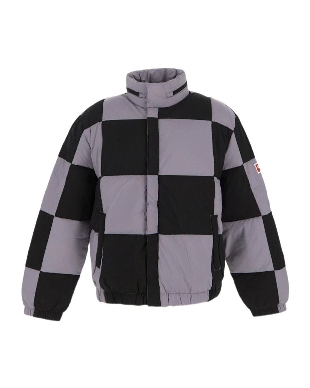 KENZO Gray Checked Boxy Padded Coat for men