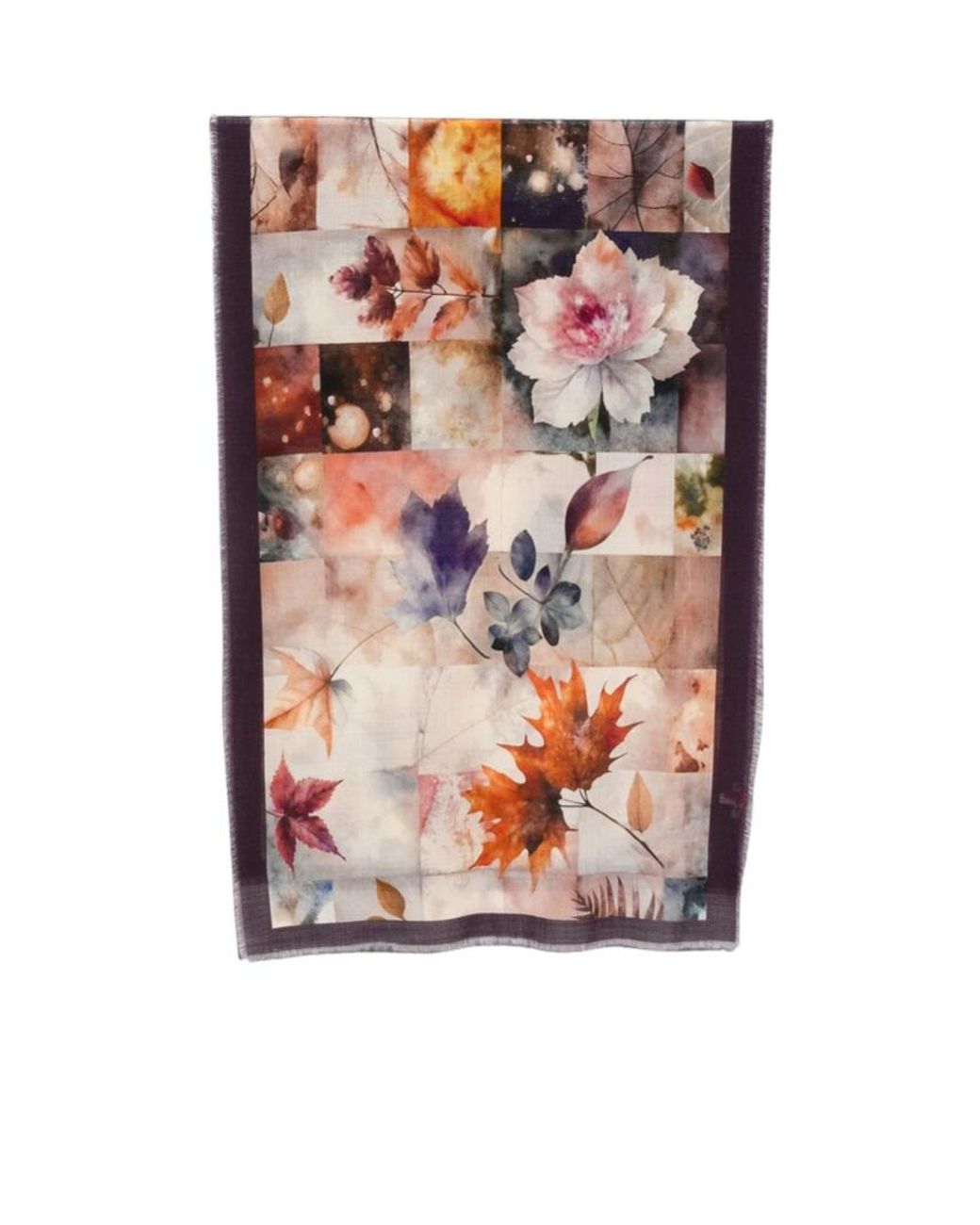 D'Aniello Multicolor Leaf-Print Frayed Scarf