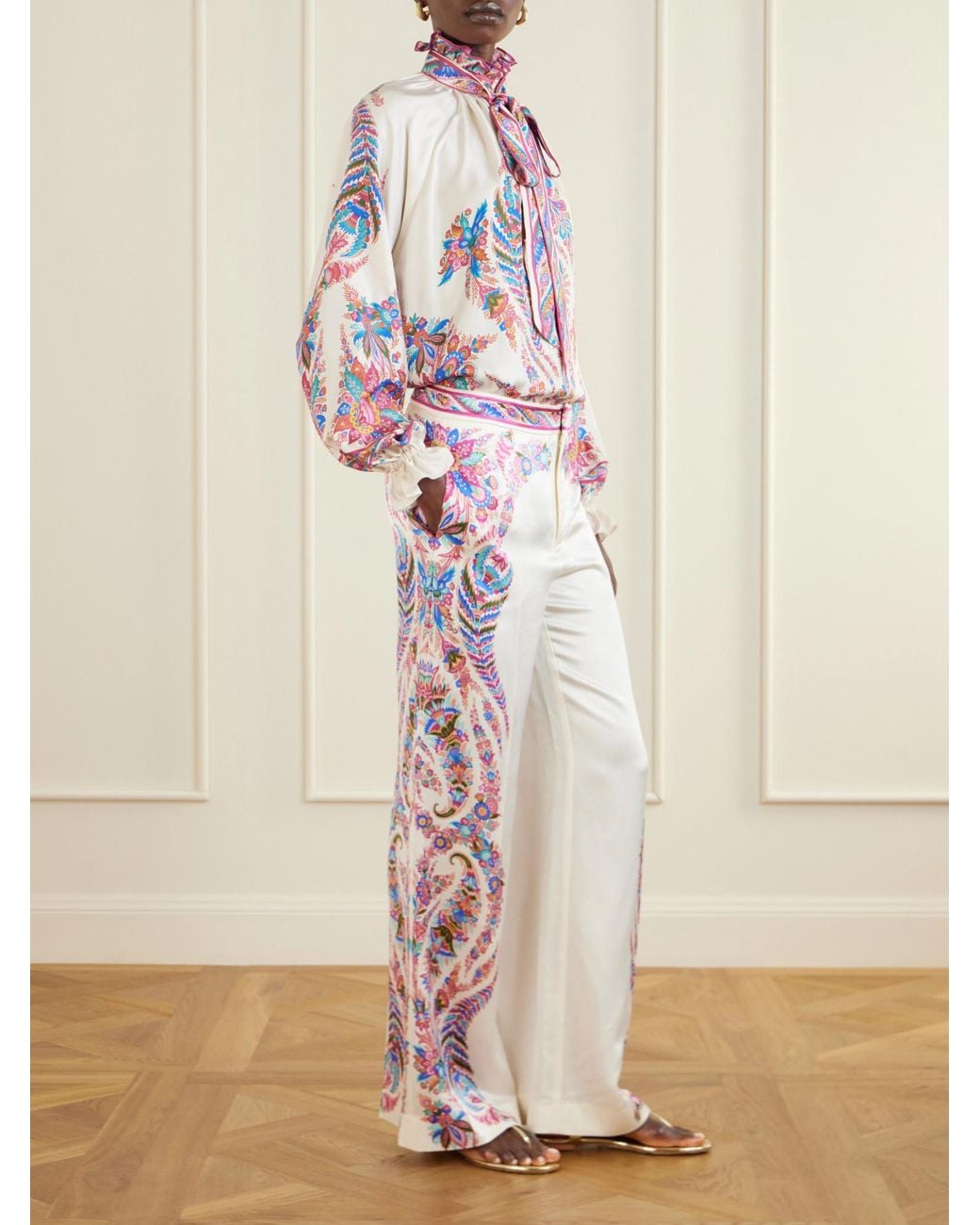 Etro Pink Floral-Print Crepe Wide-Leg Pants