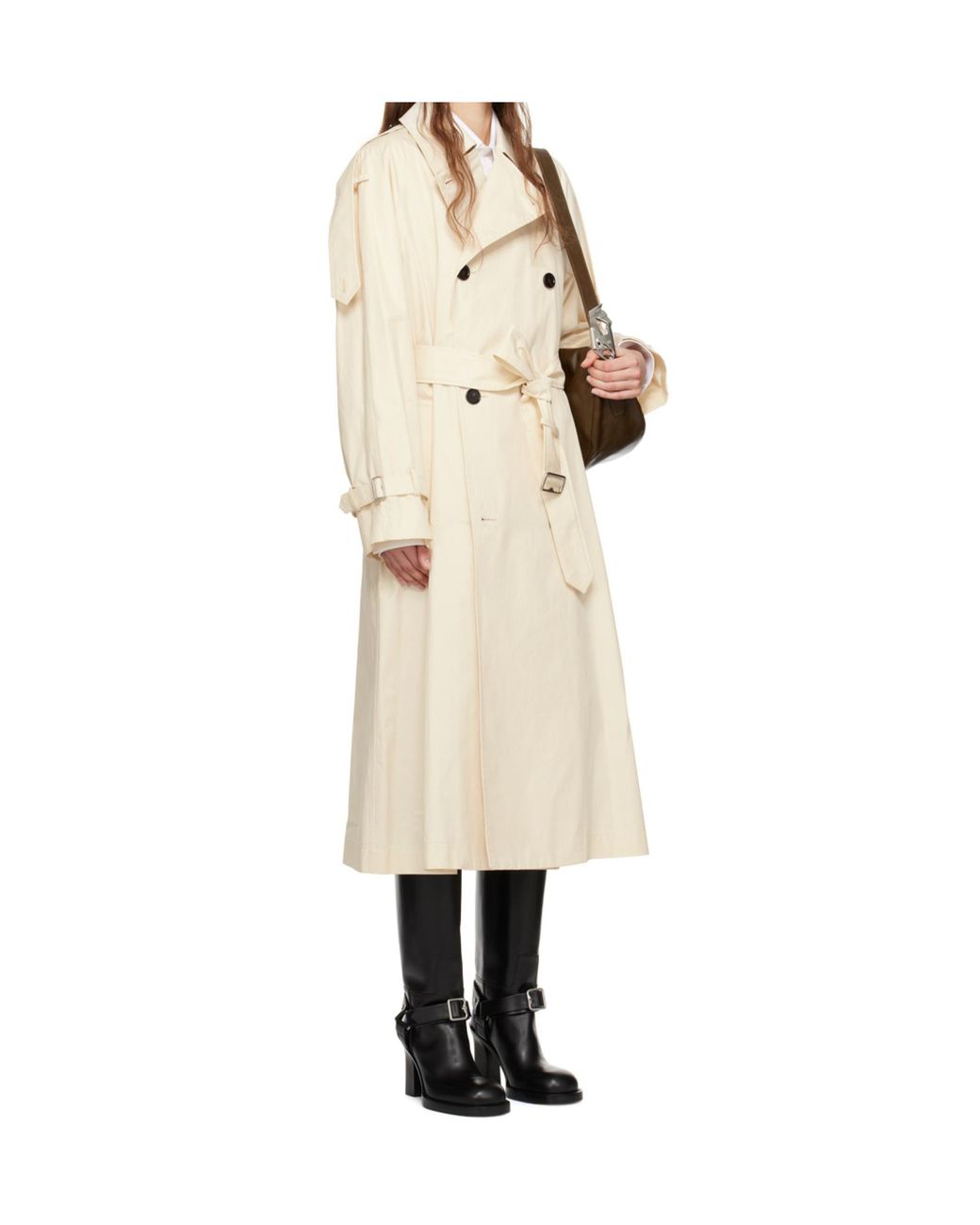 Burberry White Double-Breasted Belted Trench Coat