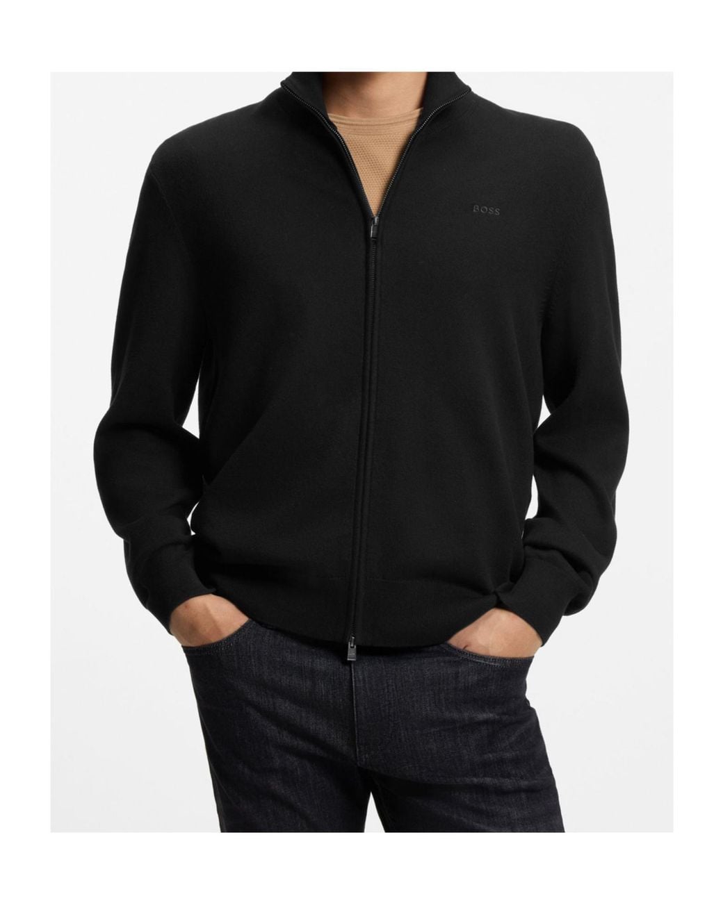 Boss Black Boss Upalano Zip-Up High Neck Cardigan for men