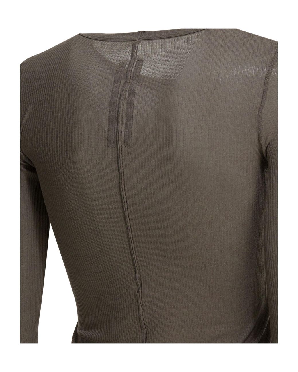 Rick Owens Gray Temple Cropped Rib Ls T-Shirt