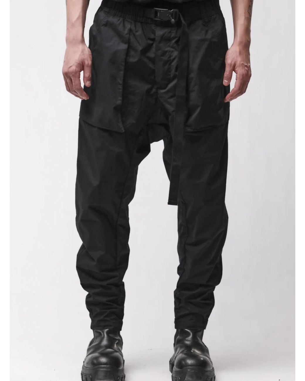 Thom Krom Black Buckle-Fastening Drop-Crotch Trousers for men
