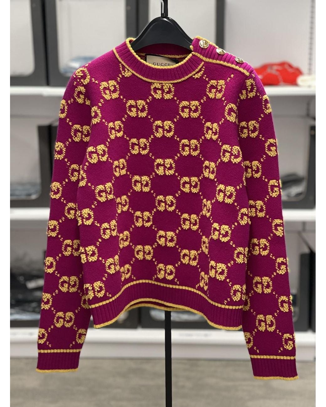 Gucci Red Logo Knitted Wool Sweater