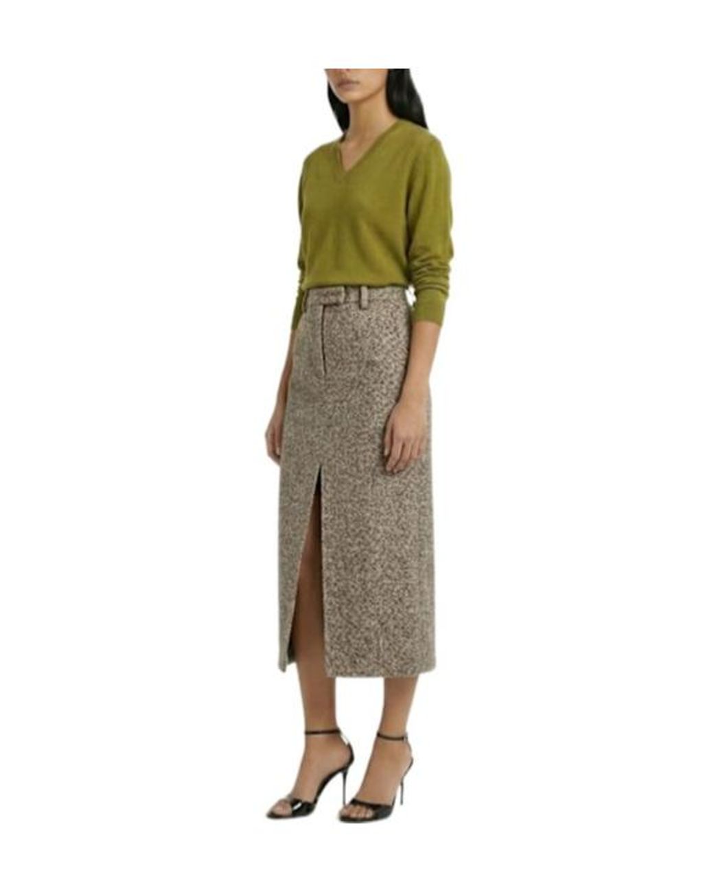 Brunello Cucinelli Gray Front Split Knit Long Skirt