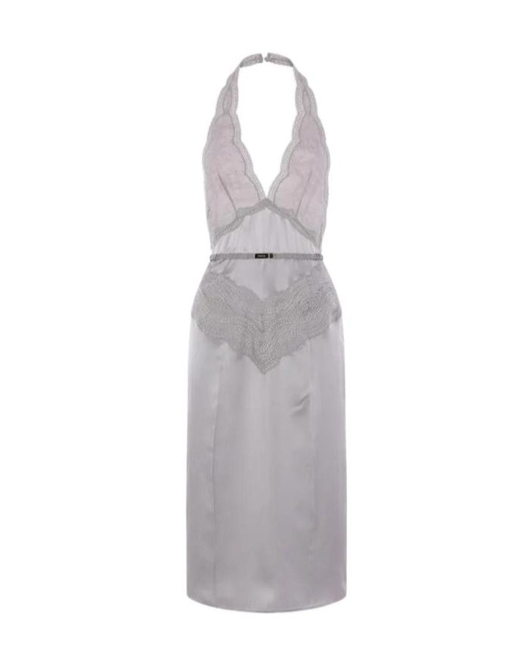 Gucci Gray Lace Detailed Satin Dress