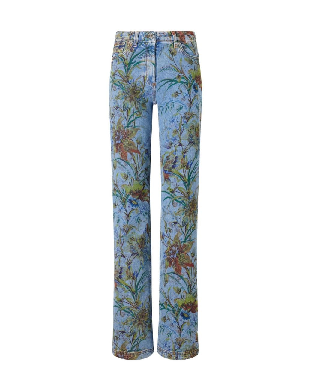 Etro Blue Floral-Print Straight-Leg Jeans