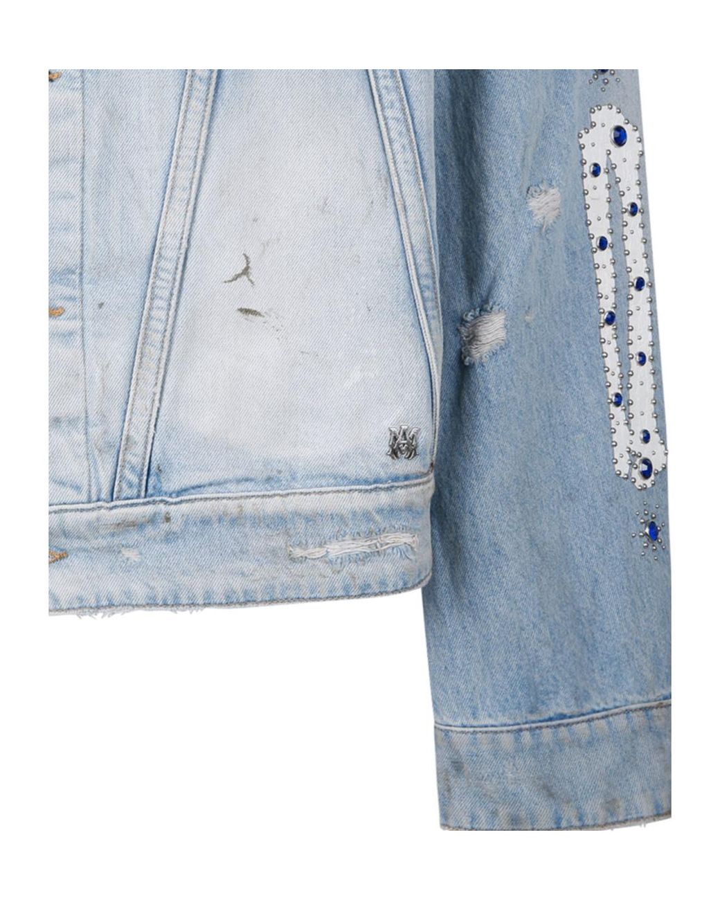 Amiri Blue Studded Distressed Denim Jacket for men
