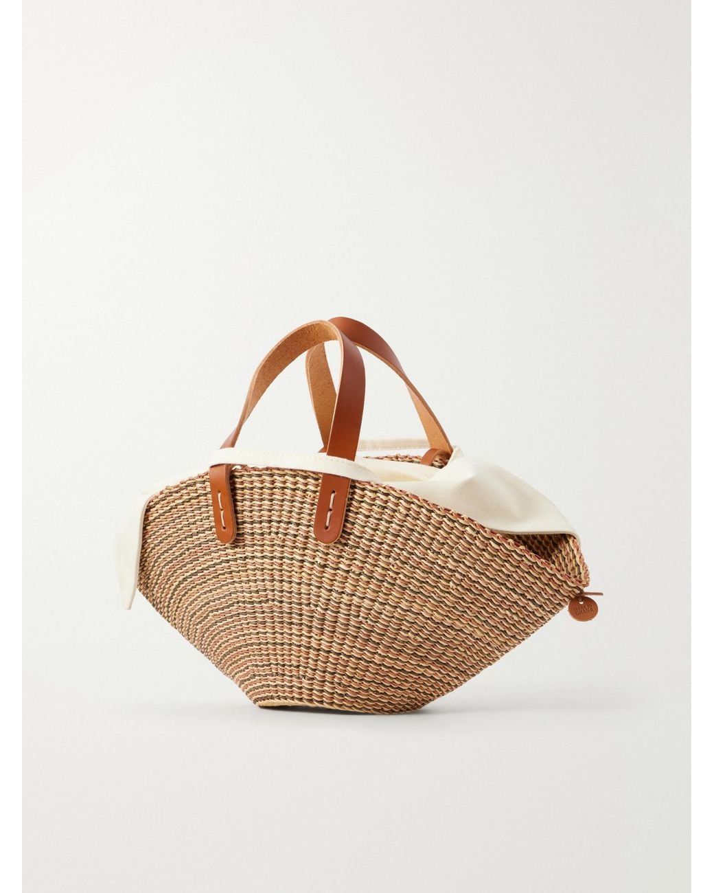 Muuñ Brown Mini Leather-Trimmed Raffia Tote