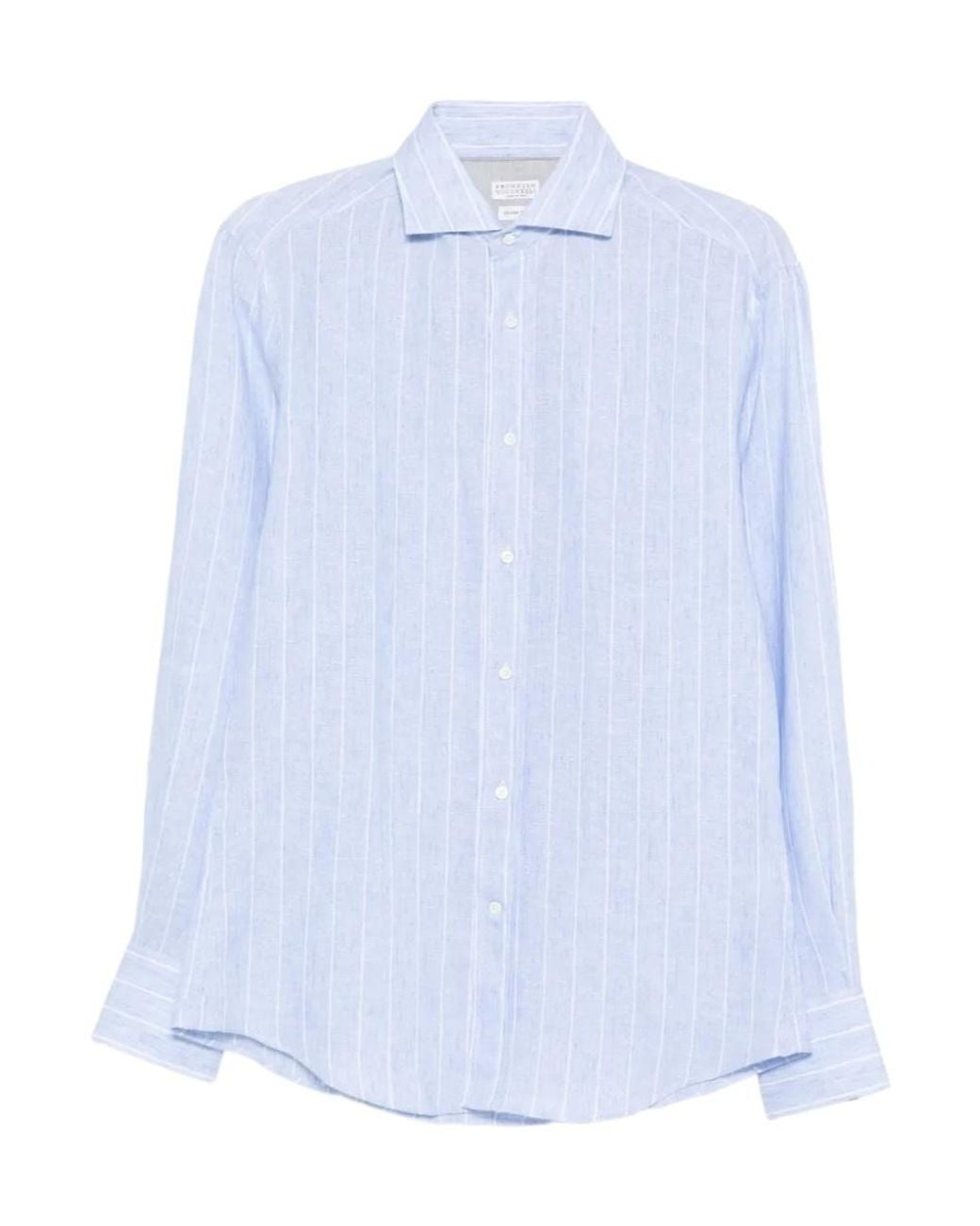 Brunello Cucinelli Blue Collared Long-Sleeved Shirt for men