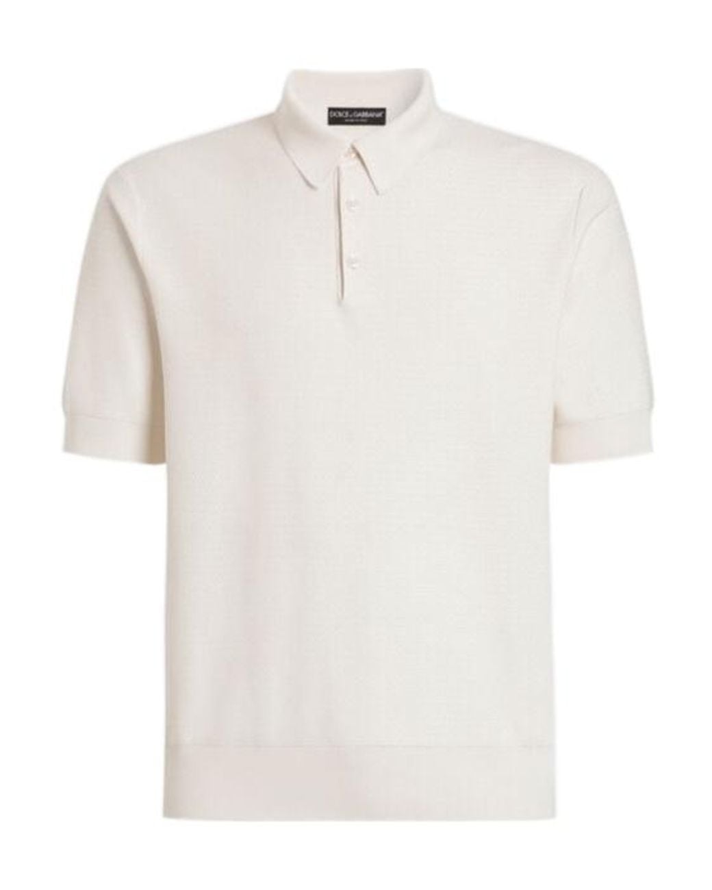 Dolce & Gabbana White Micropunto Knitted Polo Shirt for men