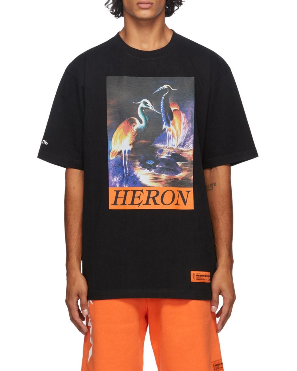 Heron Preston Black Graphic Print Cotton T-Shirt for men