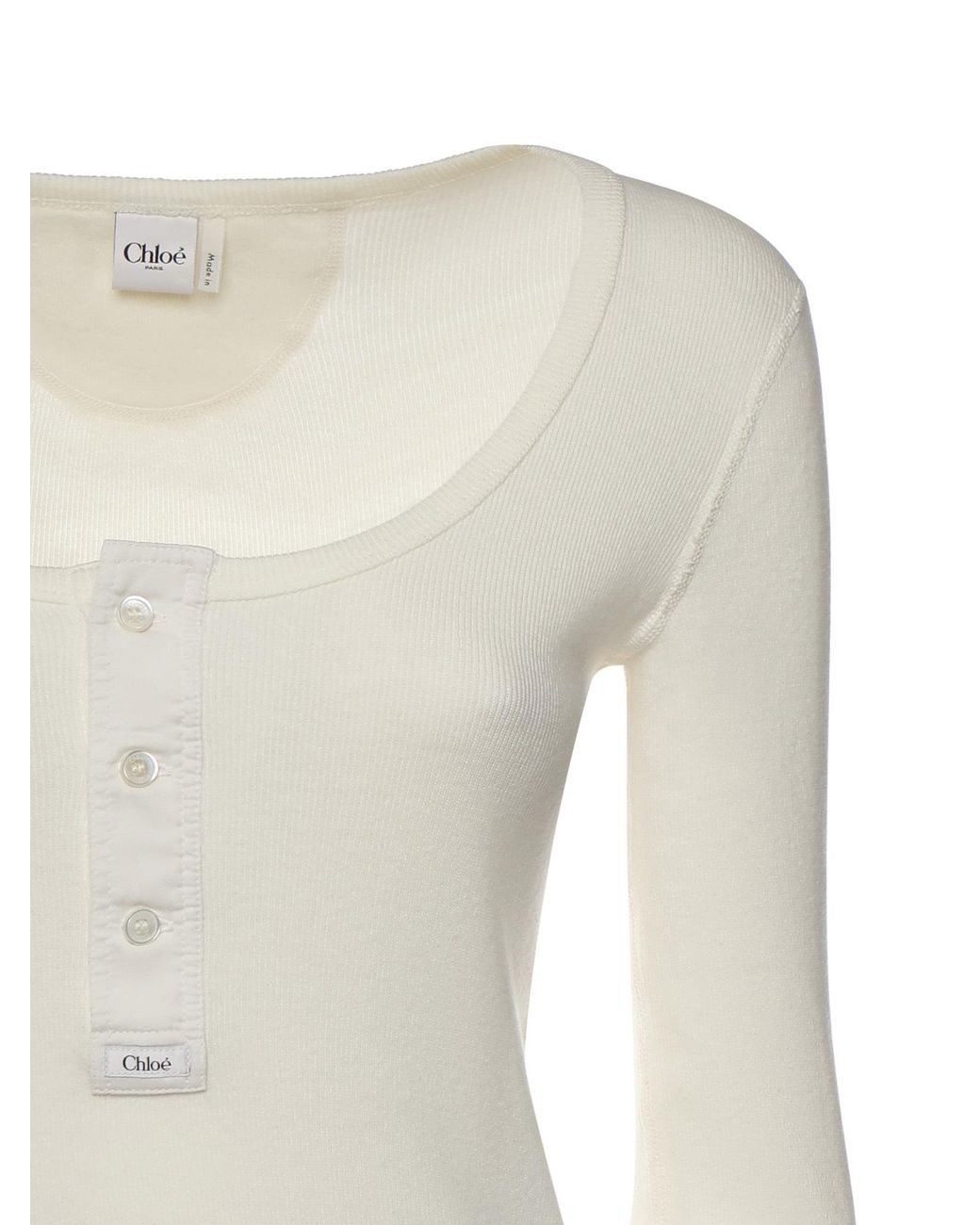 Chloé White Chloé Scoop-Neck Henley Sweater