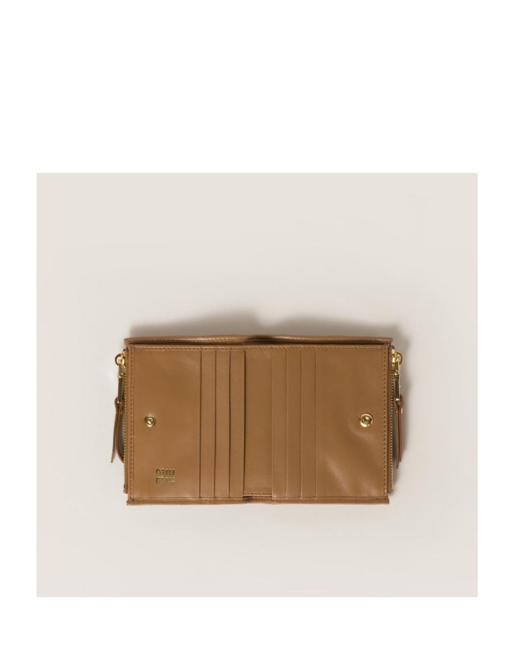 Miu Miu Brown Logo Plaque Zipped Wallet