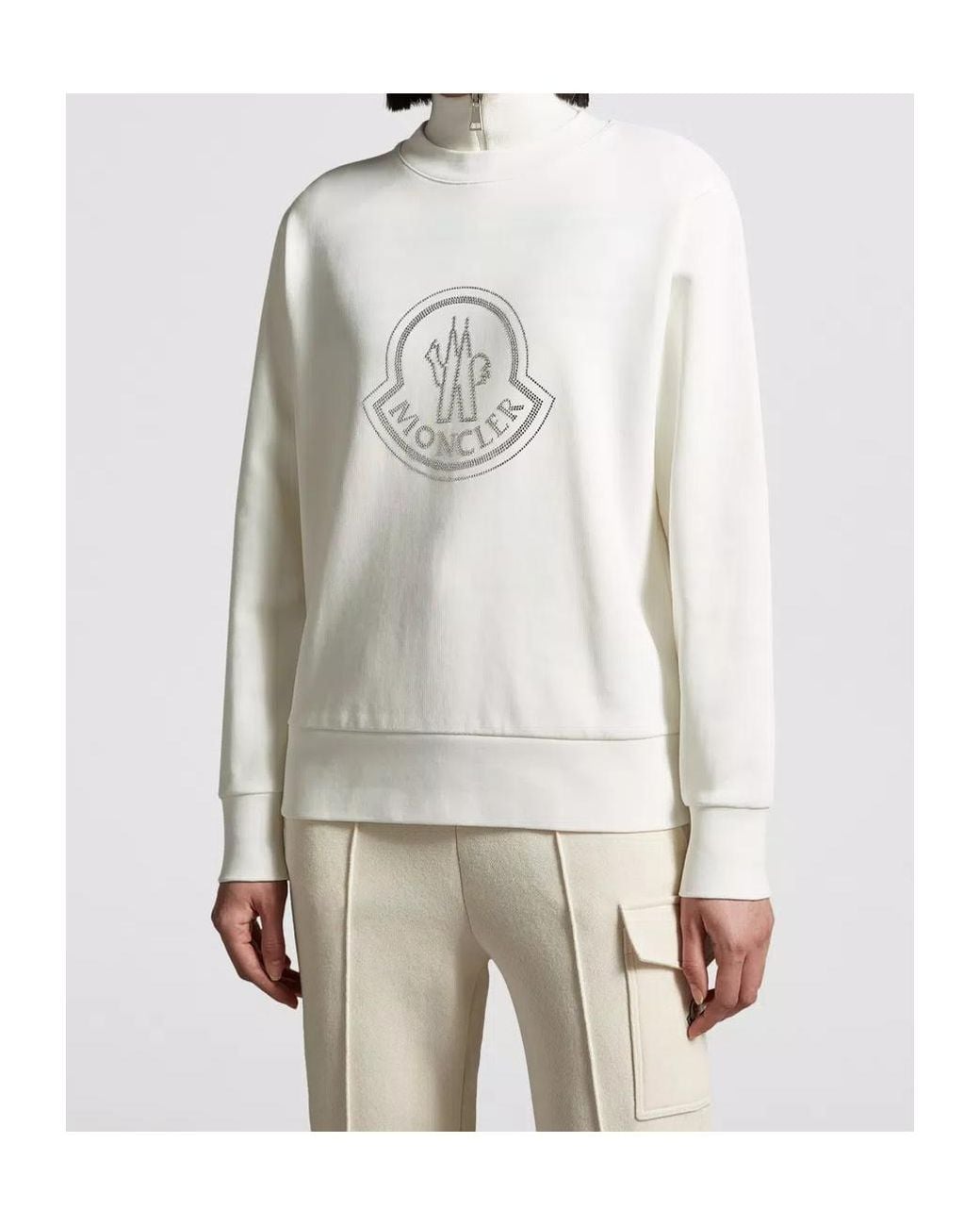 Moncler White Embellished Logo Crewneck Sweatshirt