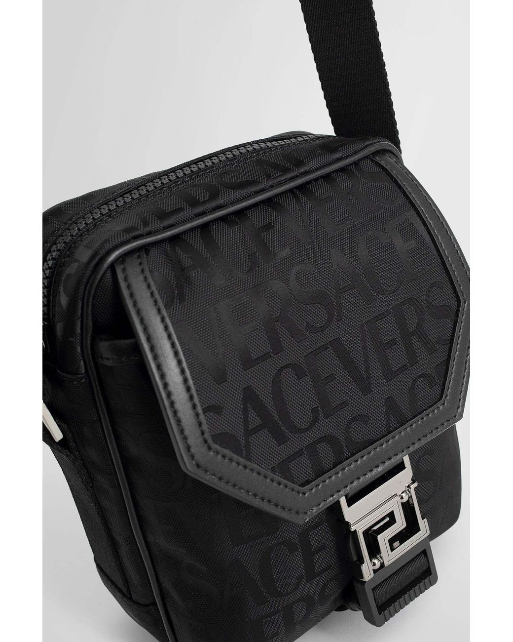 Versace White Greca Plaque Foldover Top Messenger Bag for men