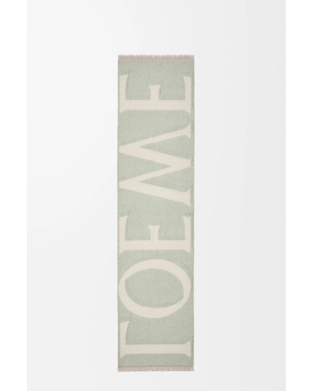 Loewe White Logo Printed Frayed Edge Scarf