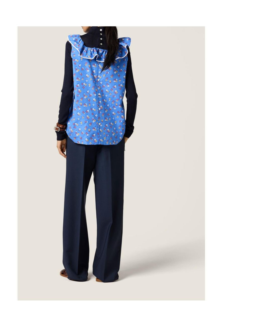Miu Miu Blue Floral-Motif Popeline Top