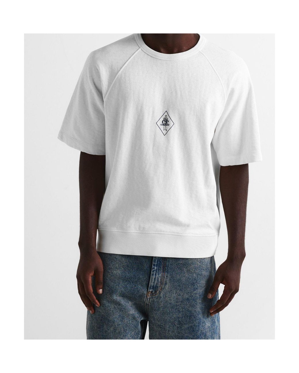 C P Company White Logo Crew Neck T-Shirt for men