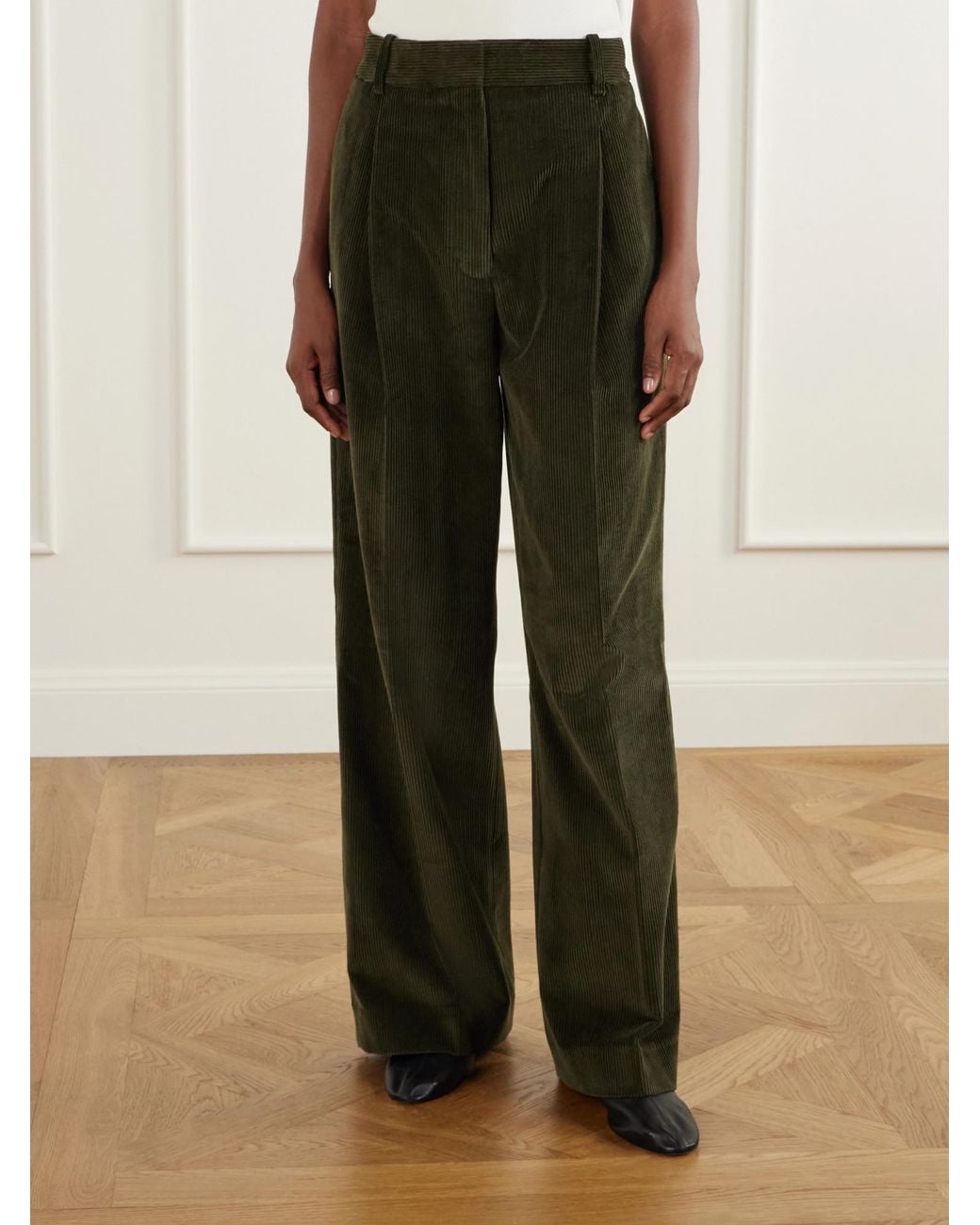 Rohe Green Ted Cotton-Corduroy Wide-Leg Pants