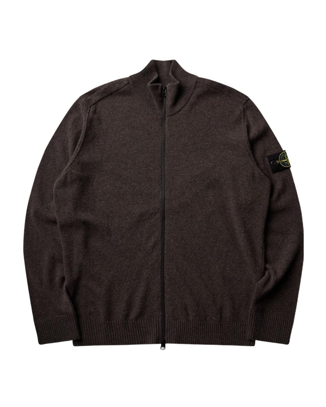 Stone Island Black Logo-Patch Zip-Up Wool Sweater for men