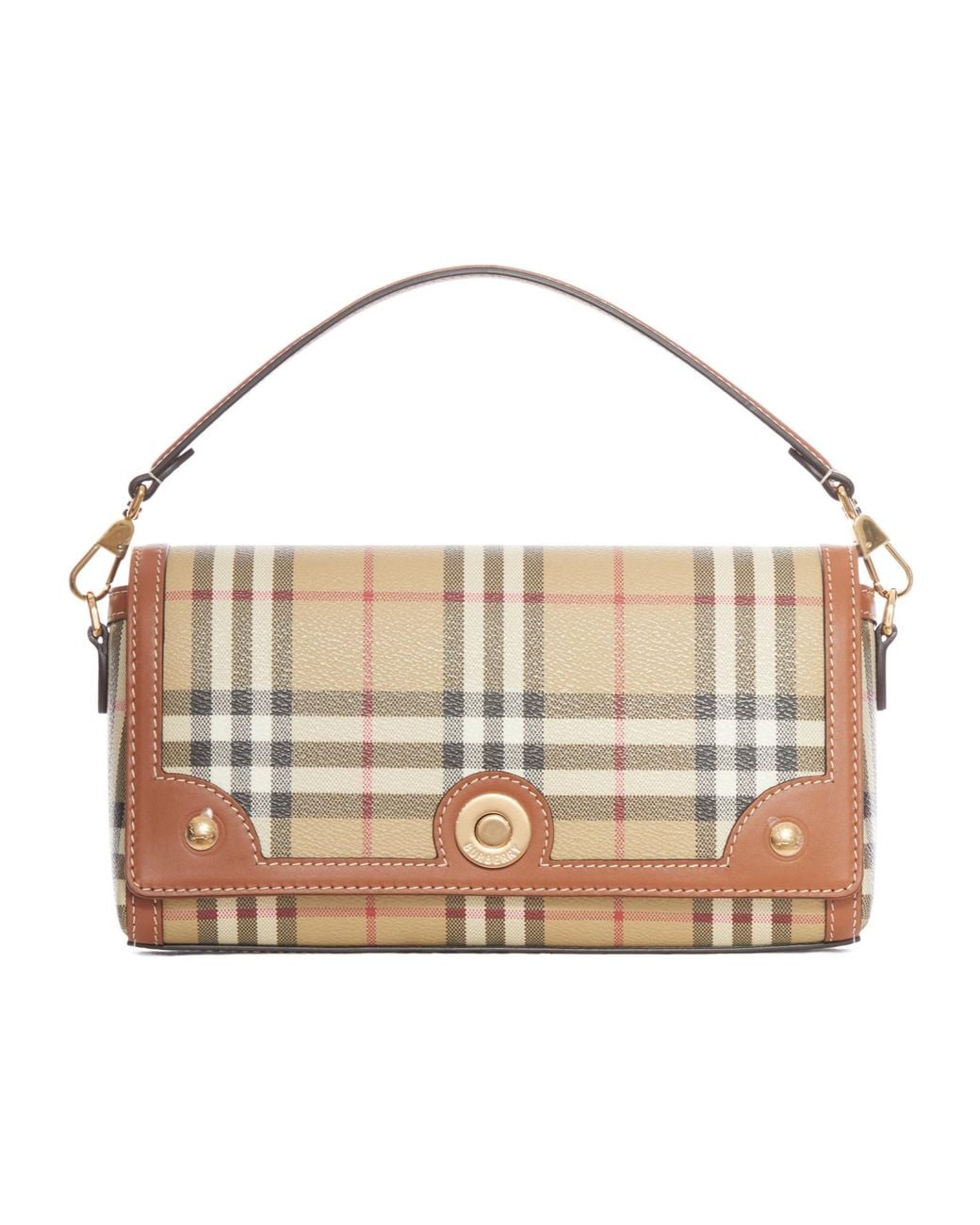 Burberry White Checked Foldover Top Tote Bag