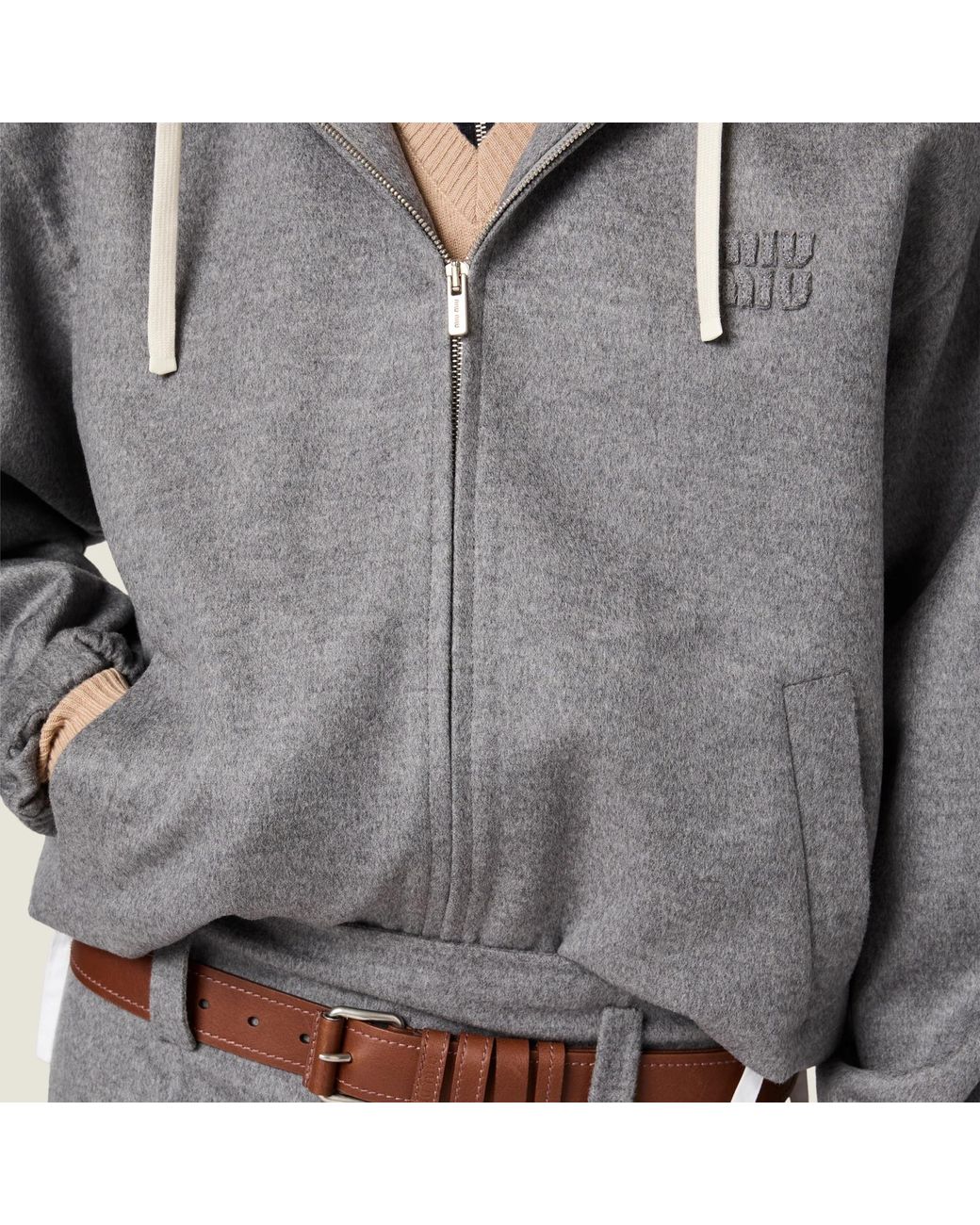 Miu Miu Black Double Cashmere And Wool Hoodie Jacket
