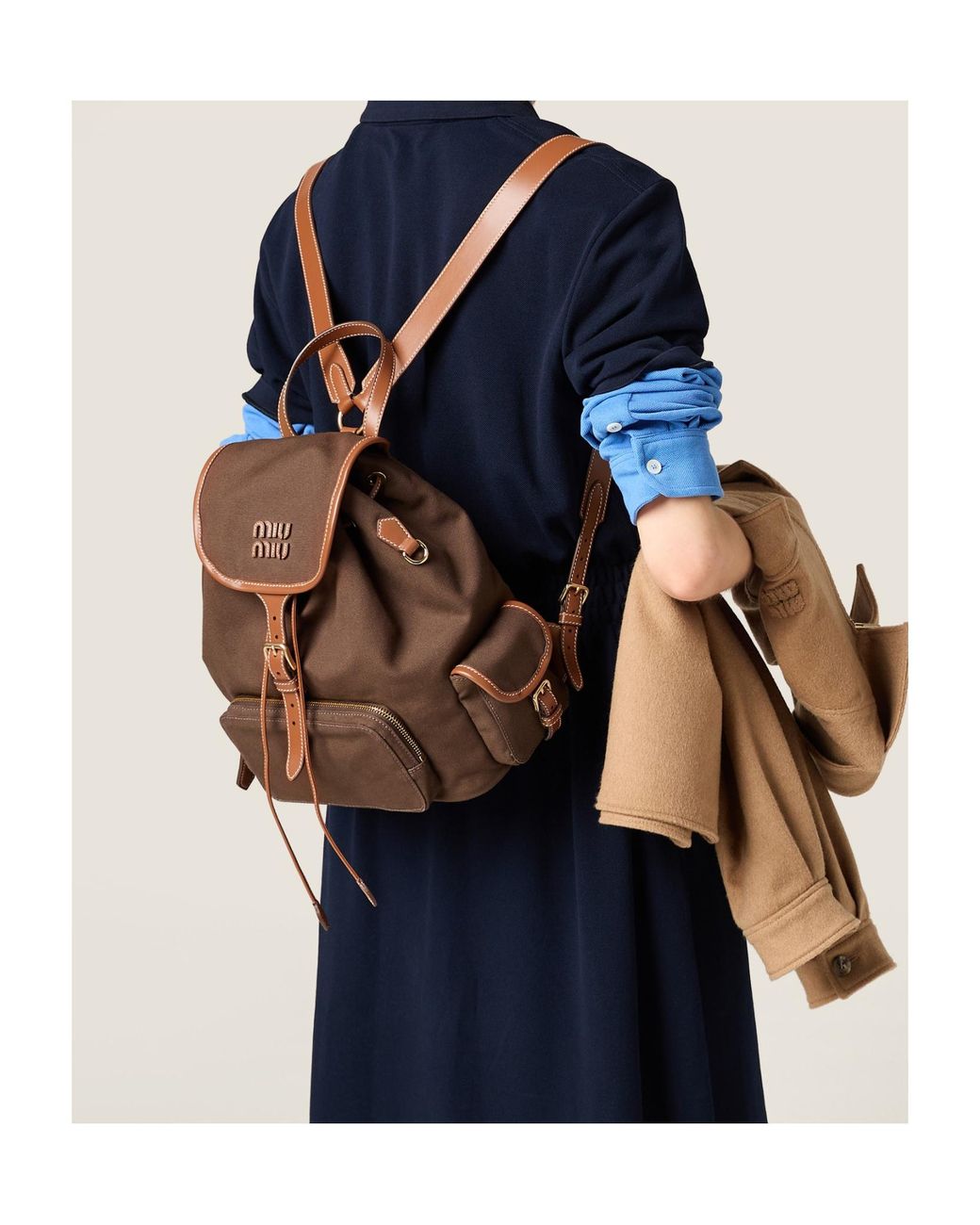Miu Miu Brown Canvas And Leather Backpack