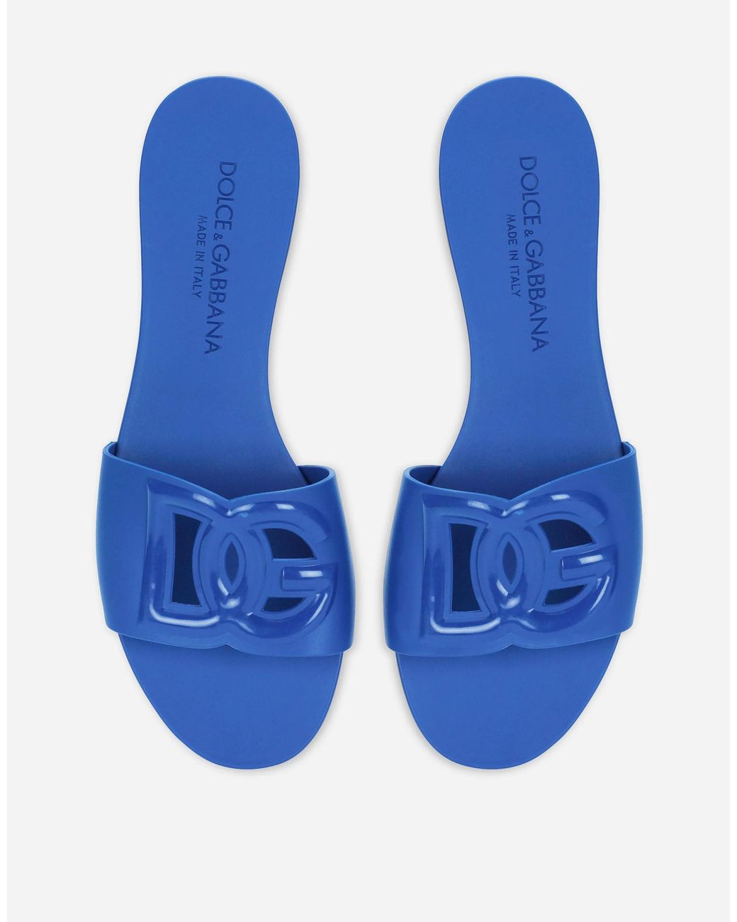 Dolce & Gabbana Blue Logo Cut-Out Open-Toe Slides