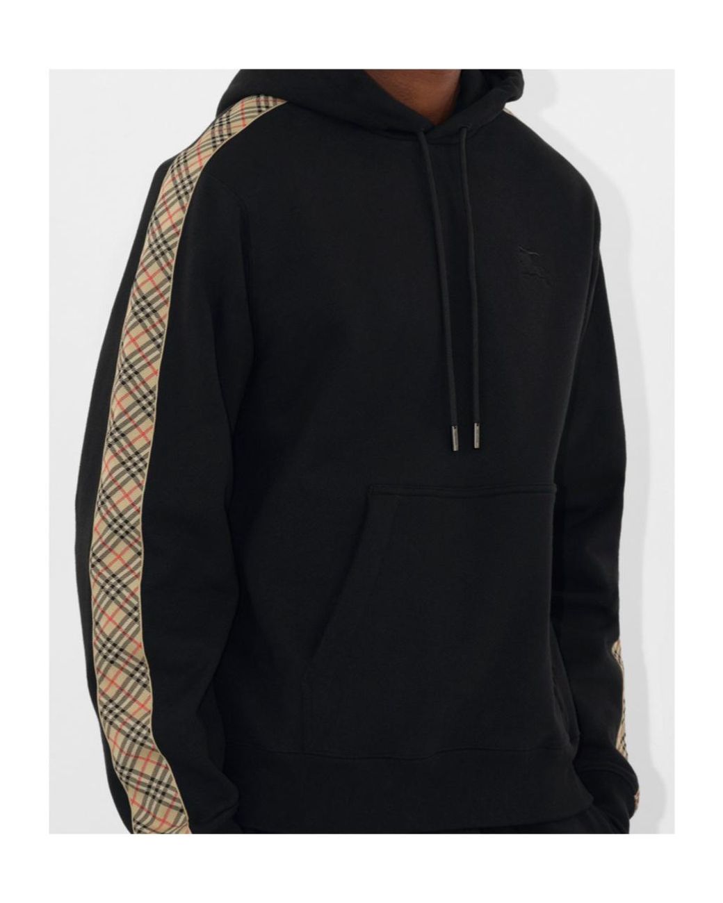 Burberry Black Ekd Embroidered Checked Drawstring Hoodie for men