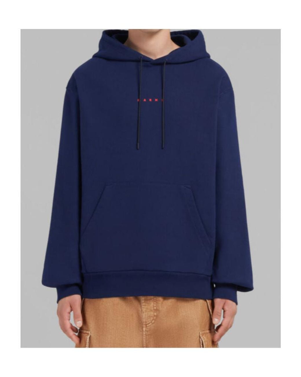 Marni Blue Logo Printed Drawstring Hoodie for men