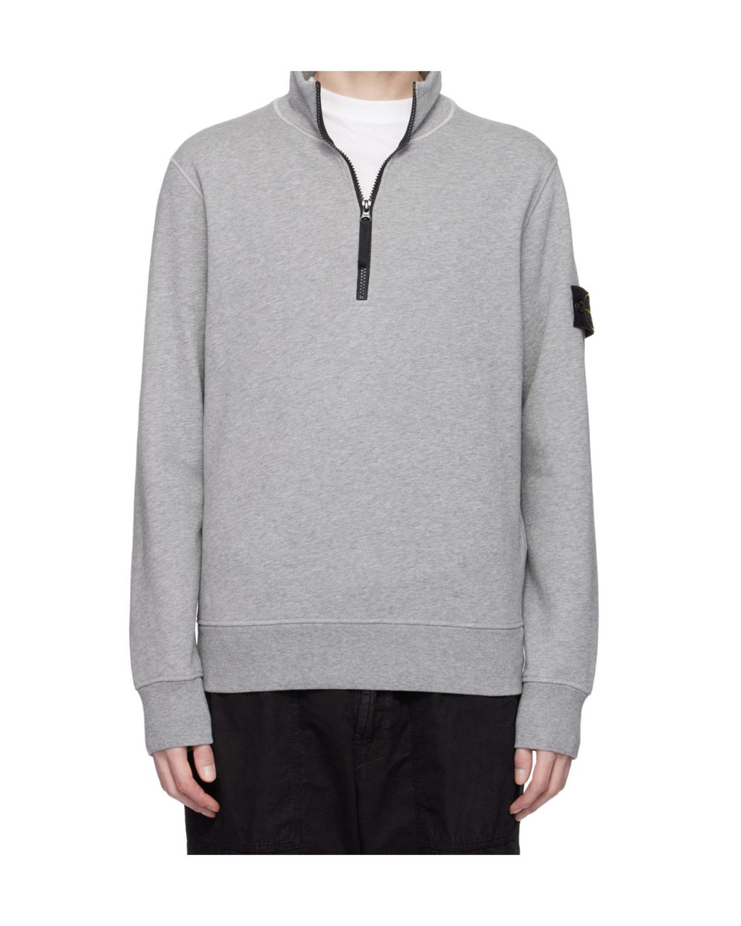 Stone Island Gray Logo-Patch Half-Zip Sweatshirt for men