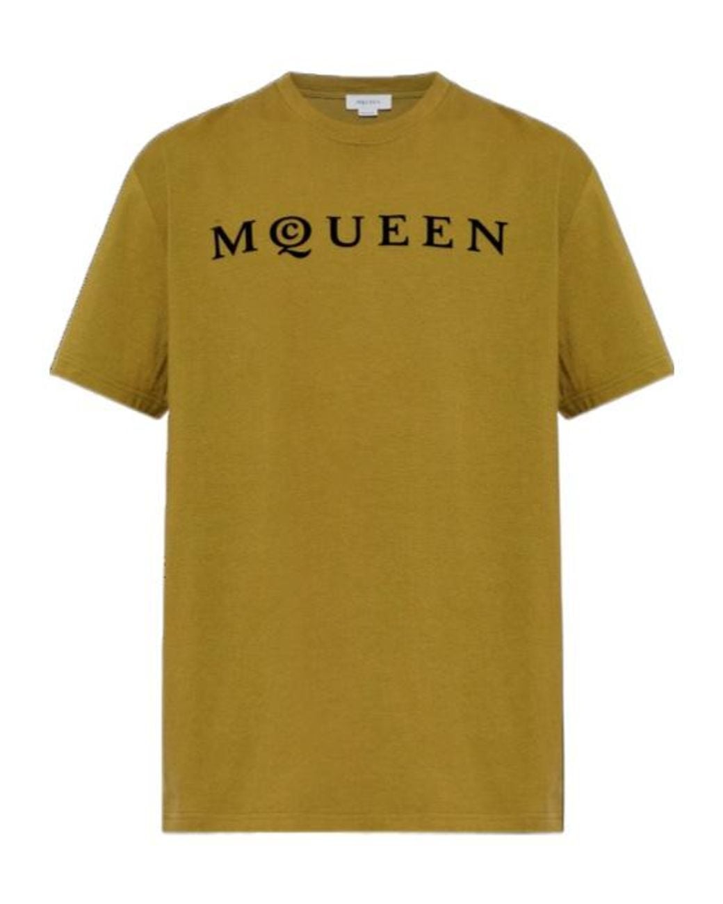 McQueen Green Flocked Mcqueen Logo T-Shirt for men