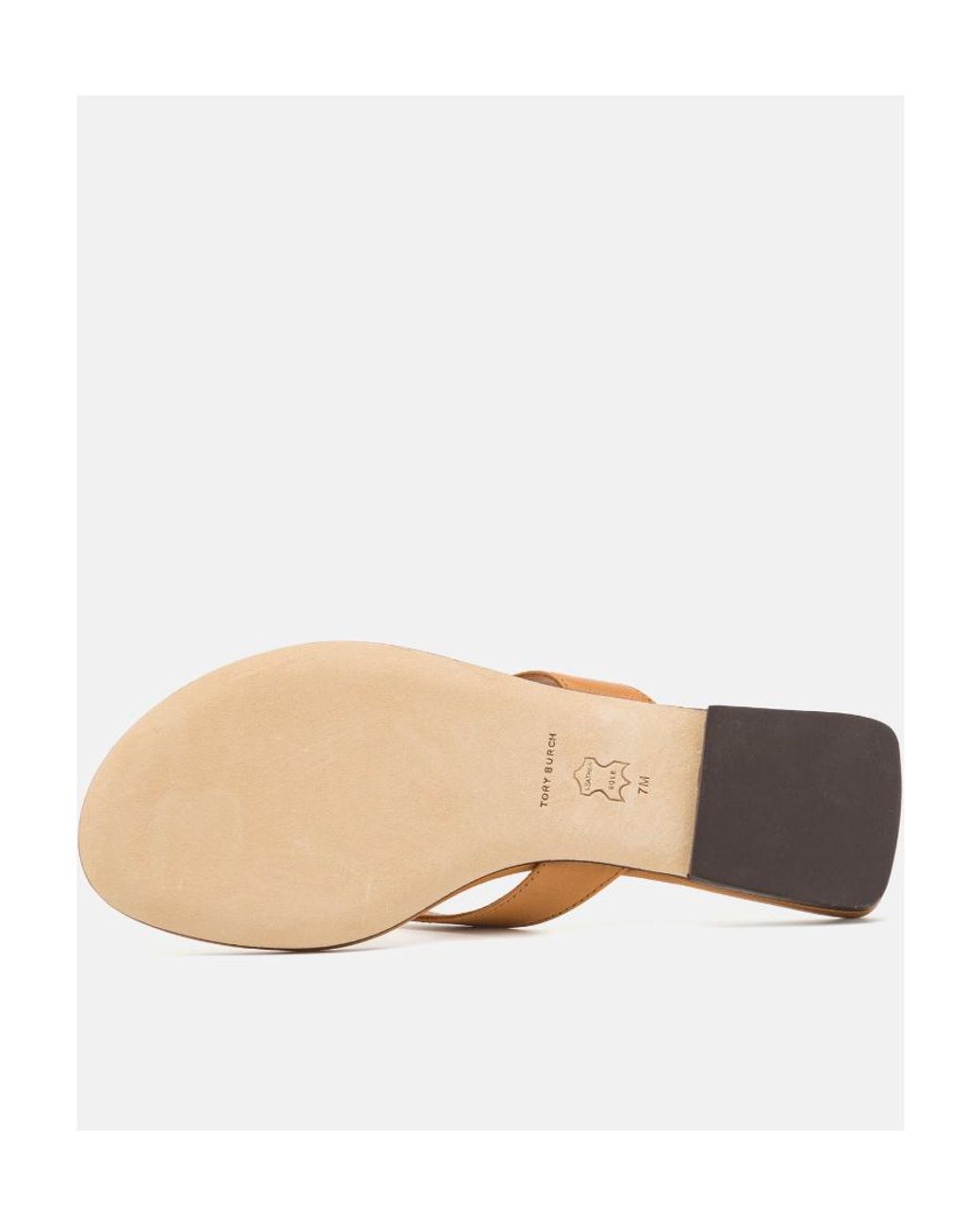Tory Burch Brown Capri Logo Plaque Thong Sandals