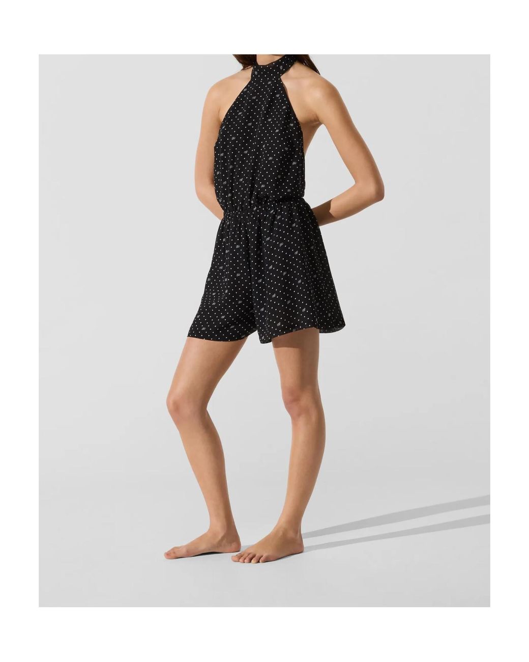 Karl Lagerfeld Black Polka-Dot Halter-Neck Playsuit