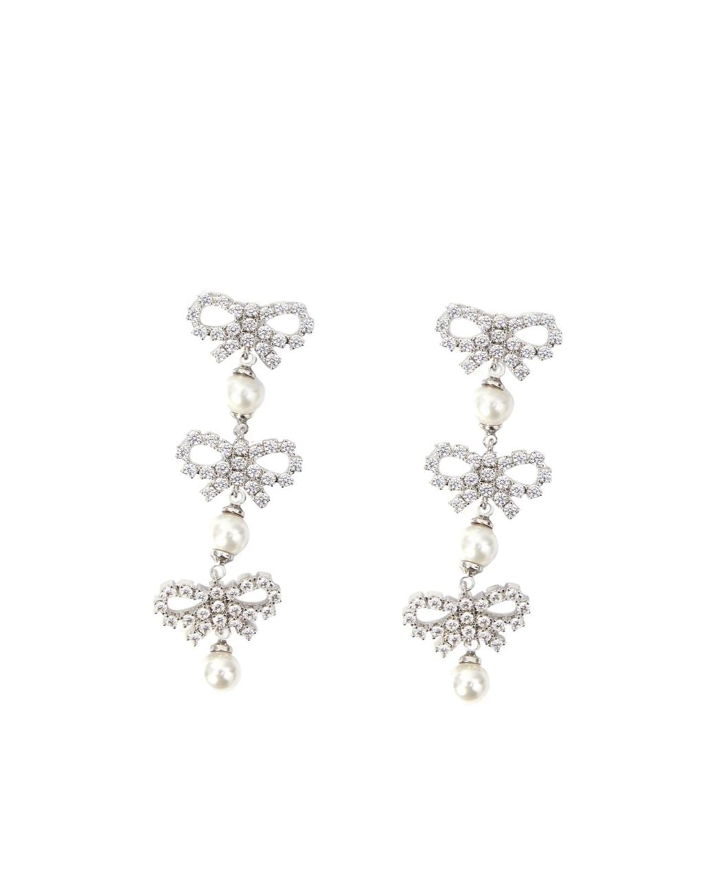 Self-Portrait White Micro Bow Embellished Tiered Earrings