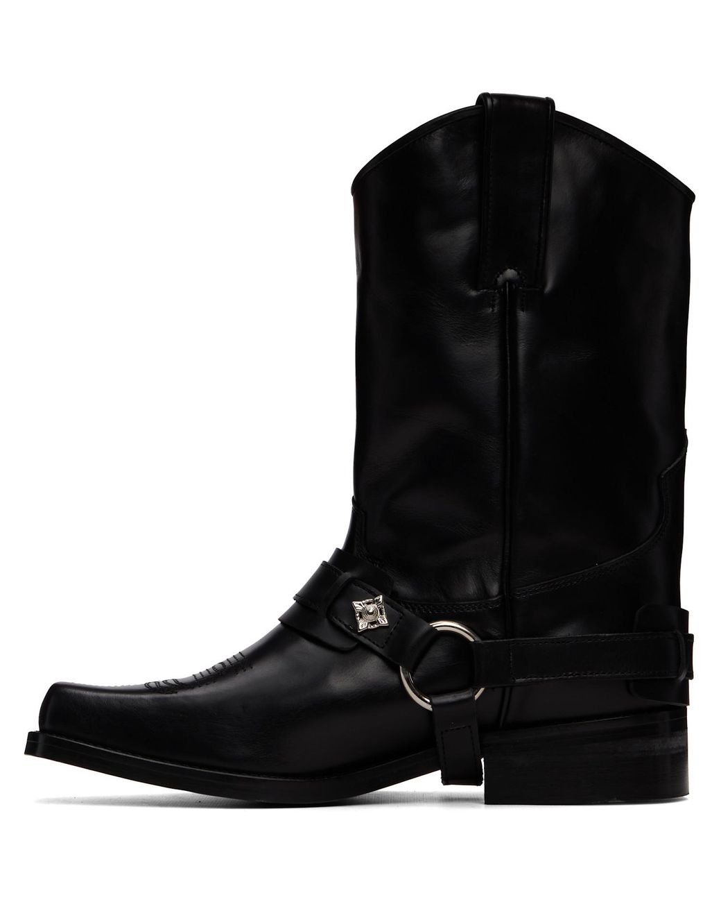 Toga Virilis Black Embroidered Leather Boots for men
