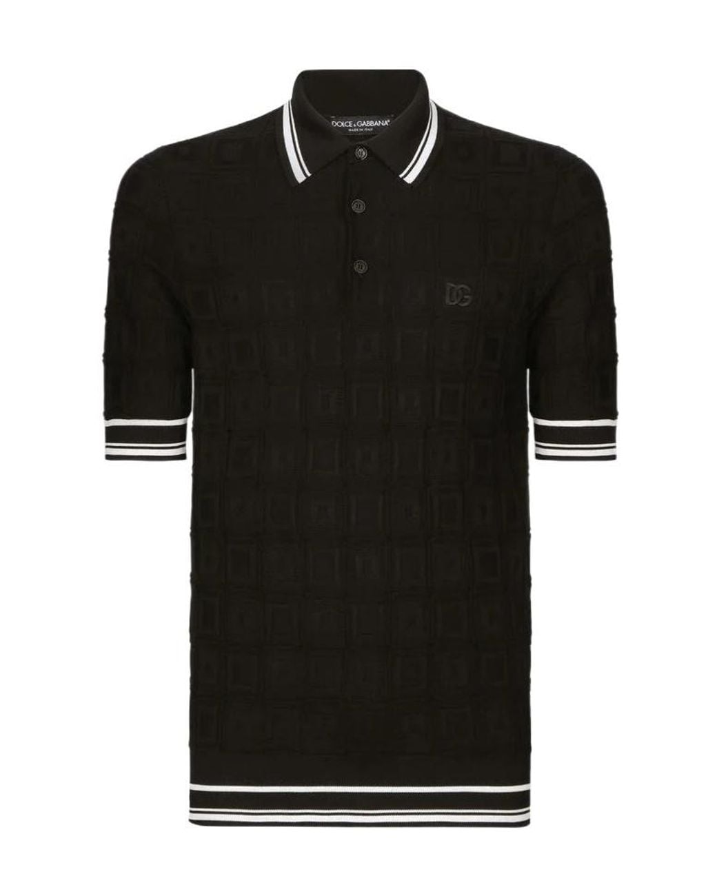Dolce & Gabbana Black Logo-Embroidered Polo Shirt for men