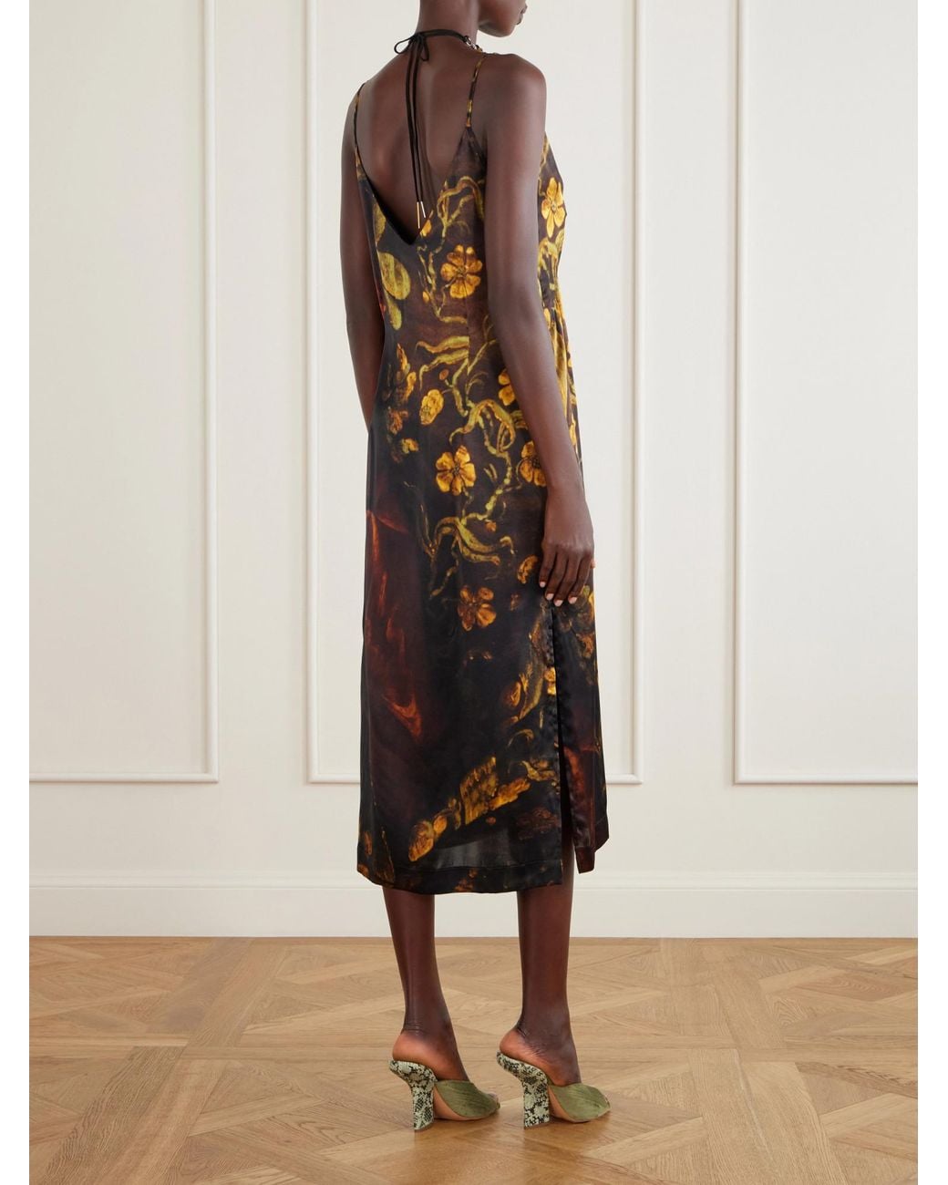 Dries Van Noten Multicolor Floral-Print Silk-Satin Midi Dress