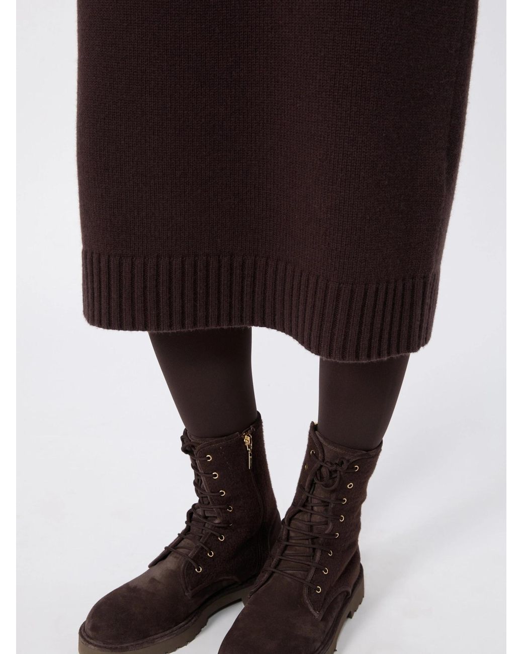 Max Mara Brown High-Neck Drop Shoulder Midi Dress