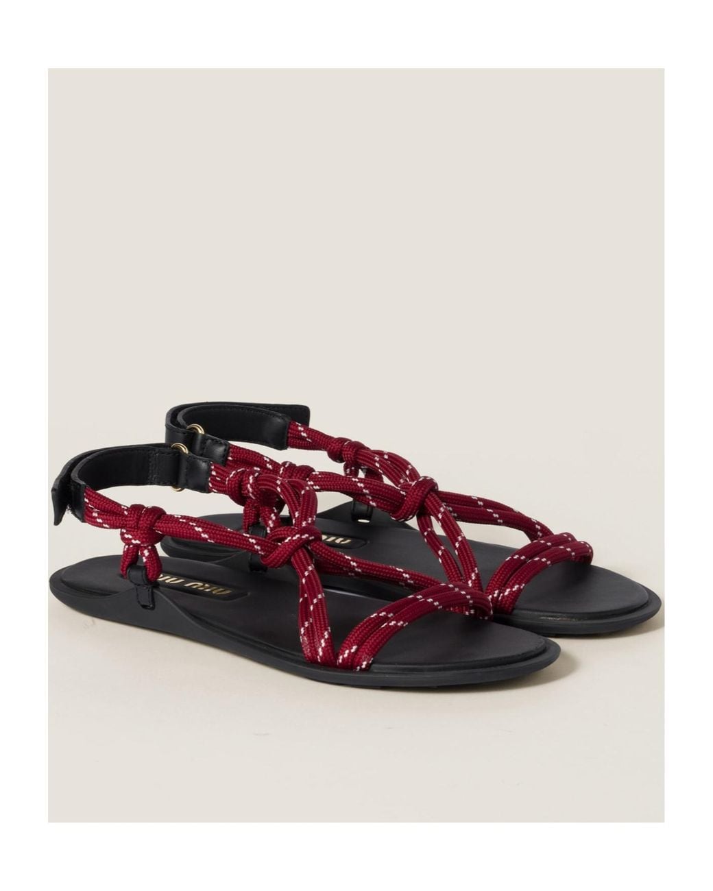 Miu Miu Red Logo-Embossed Flat Sandals