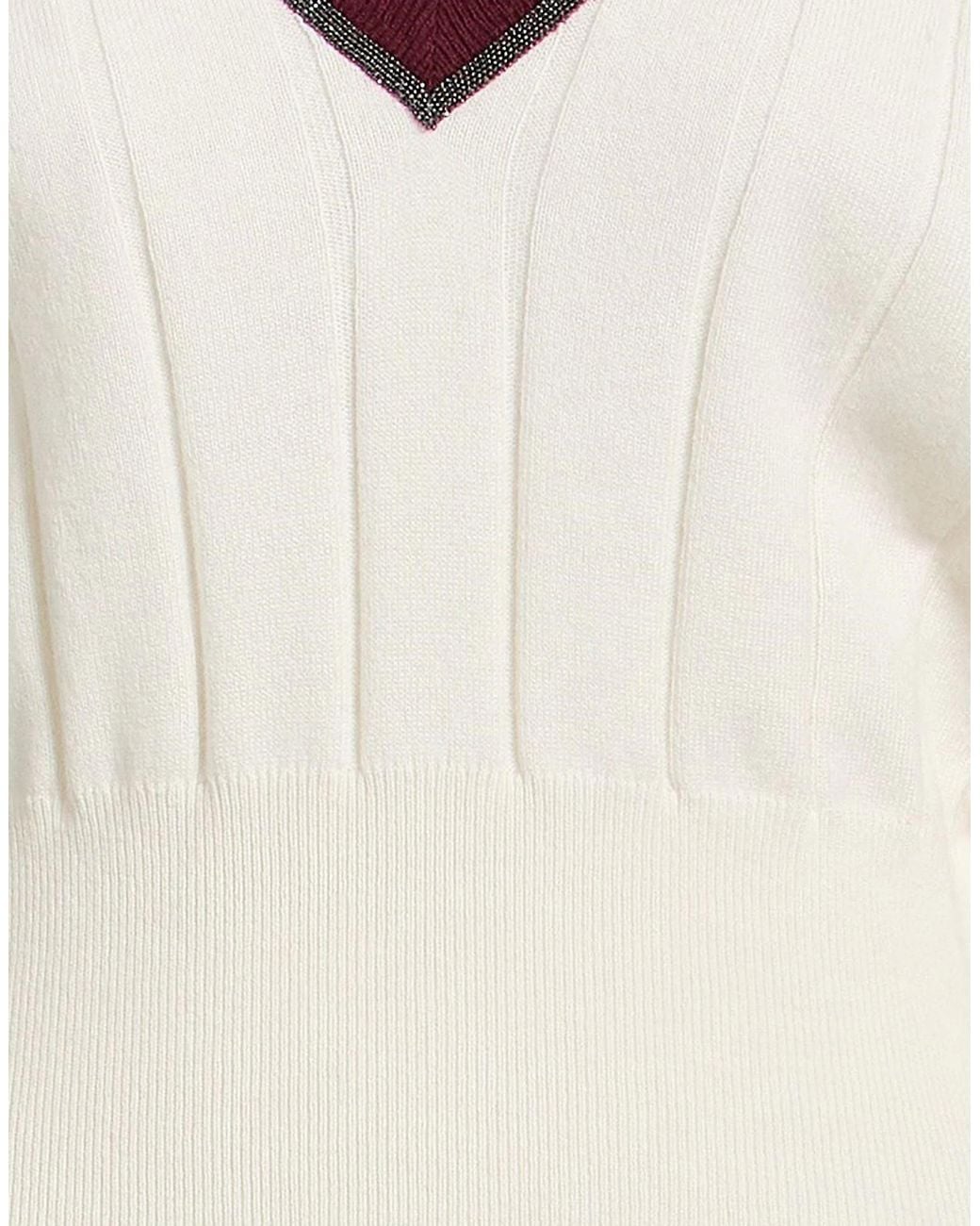 Brunello Cucinelli White Twotone Cashmere Knit Sweater