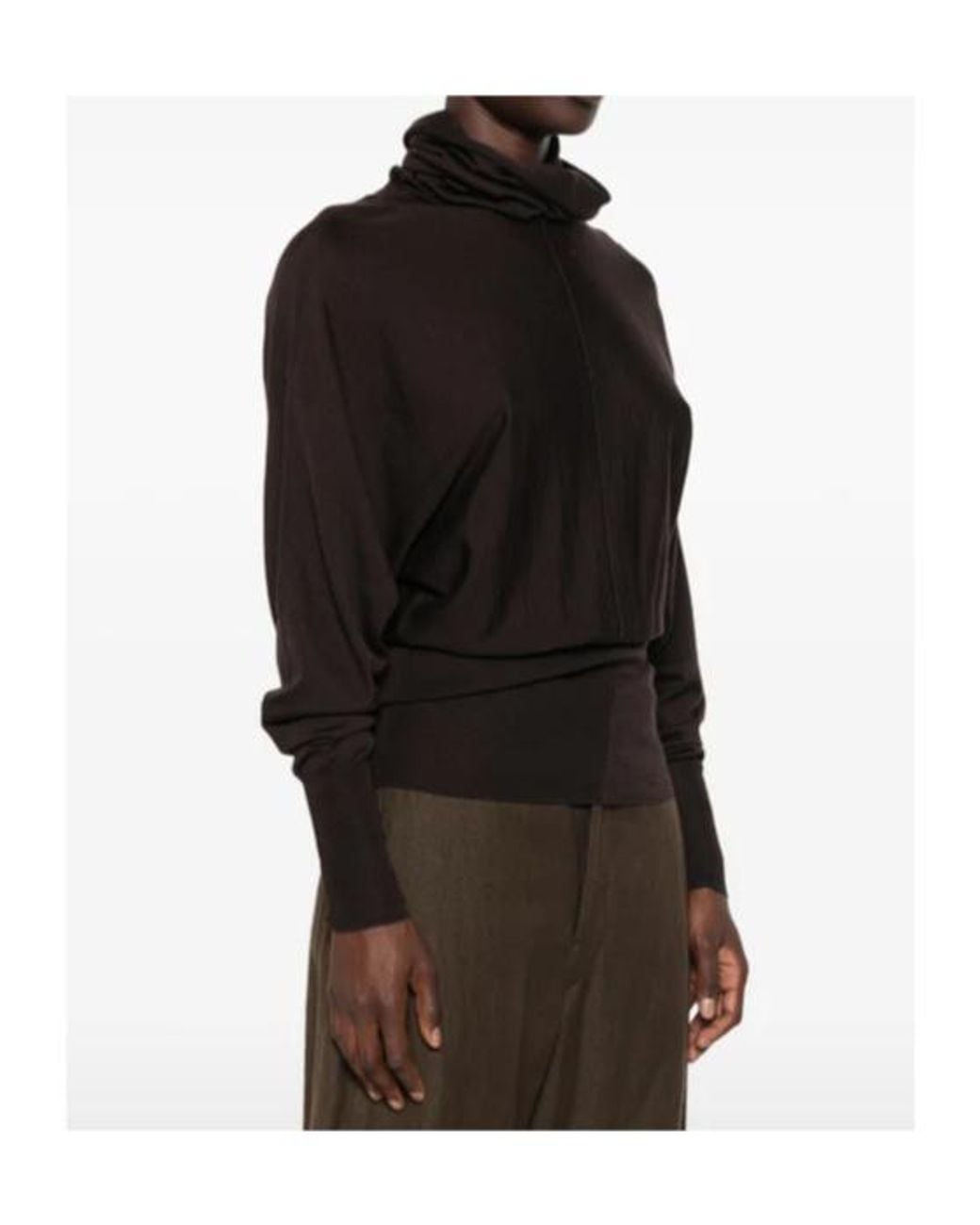 Soeur Brown Draped-Neck Long-Sleeve Knit Top